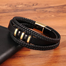 Load image into Gallery viewer, Black Gold Punk Style Design Genuine Leather Bracelet for Men (Birthday Gift)