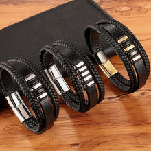 Load image into Gallery viewer, Black Gold Punk Style Design Genuine Leather Bracelet for Men (Birthday Gift)