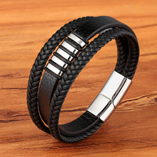 Load image into Gallery viewer, Black Gold Punk Style Design Genuine Leather Bracelet for Men (Birthday Gift)