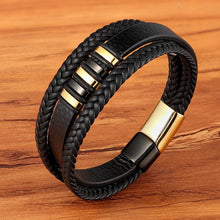 Load image into Gallery viewer, Black Gold Punk Style Design Genuine Leather Bracelet for Men (Birthday Gift)