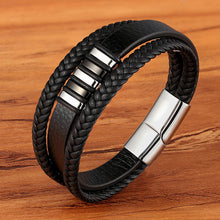 Load image into Gallery viewer, Black Gold Punk Style Design Genuine Leather Bracelet for Men (Birthday Gift)