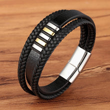 Load image into Gallery viewer, Black Gold Punk Style Design Genuine Leather Bracelet for Men (Birthday Gift)
