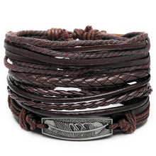 Load image into Gallery viewer, Leaf Feather Multilayer Leather Bracelet
