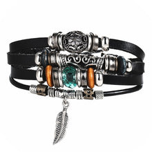 Load image into Gallery viewer, Leaf Feather Multilayer Leather Bracelet